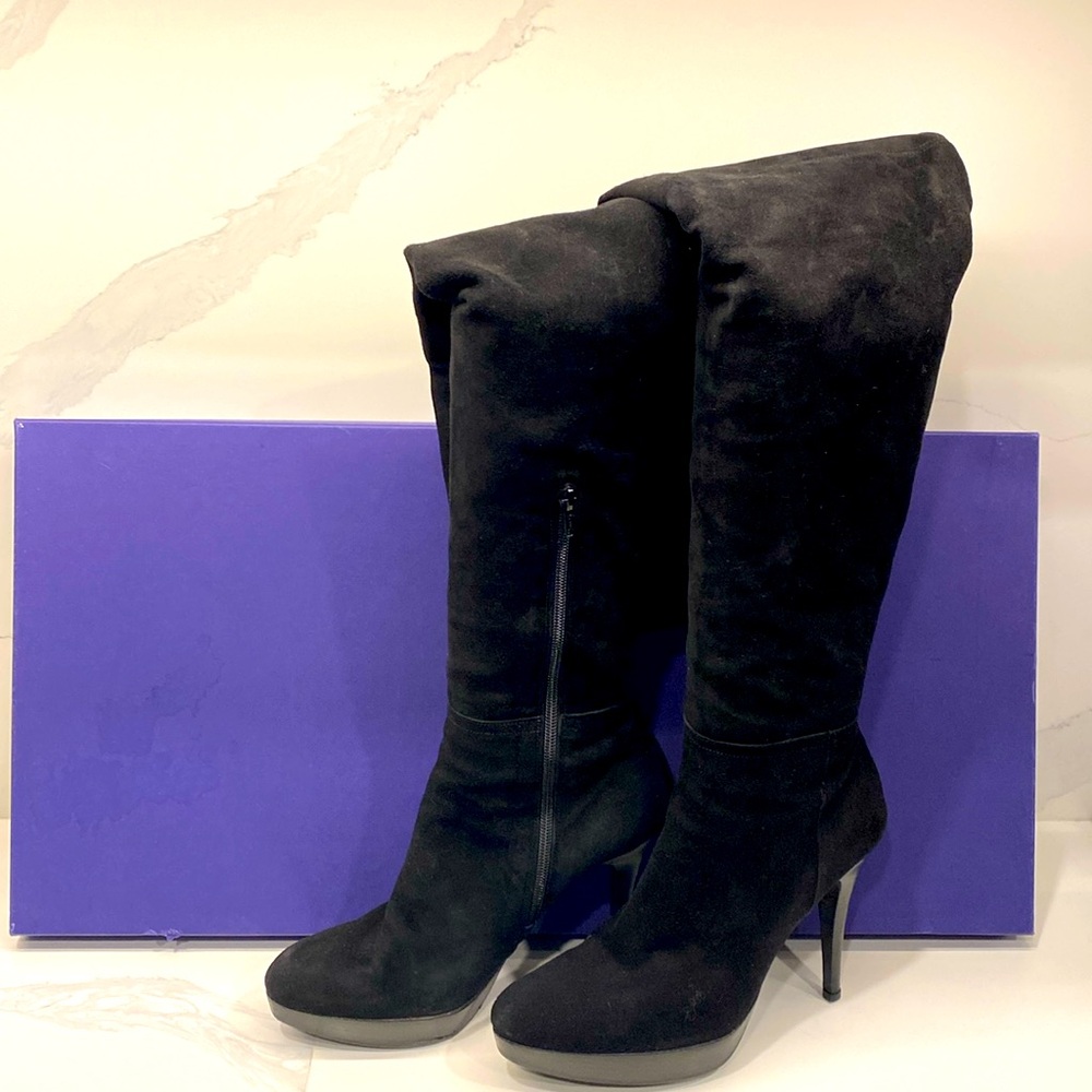 Stunning suede Platform Stuart Weitzman OTK thigh high heeled boots.